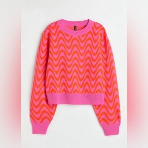 Divided Pink & Orange Wave-Pattern Crewneck Sweater